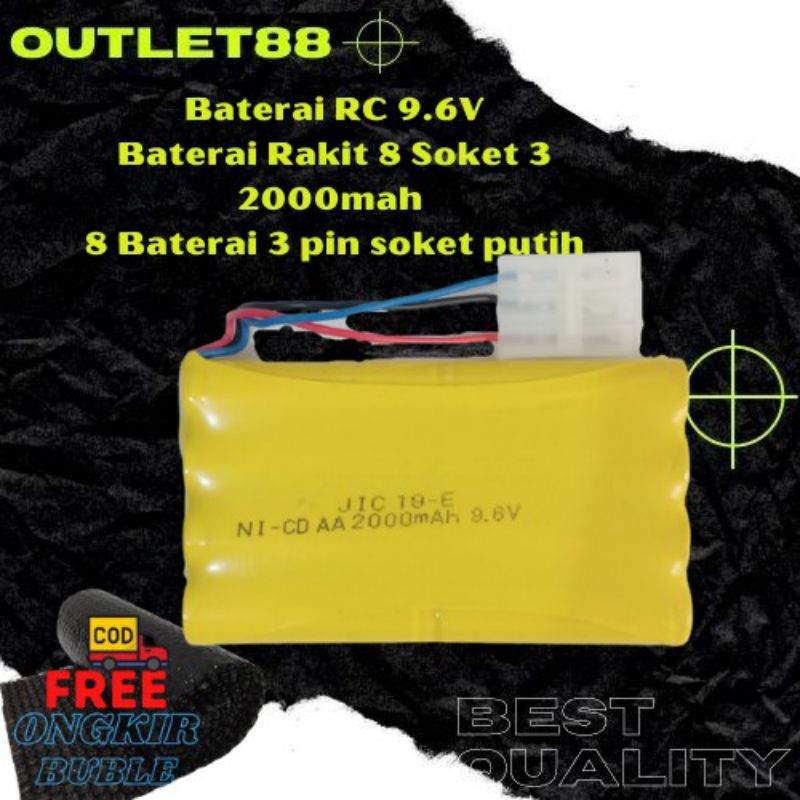 Baterai Rakit 8 Soket 2 9,6V 2000Mah Baterai 8 Soket 2 2000 Mah - Batere Baterei RC 9,6V 2pin