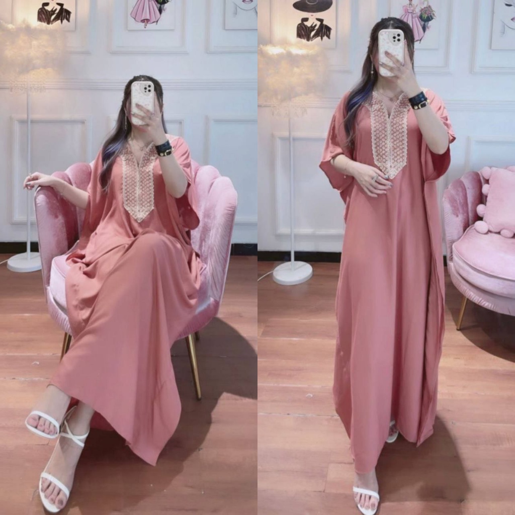 Kaftan Isyana Diamon Polos Jumbo Resleting Depan