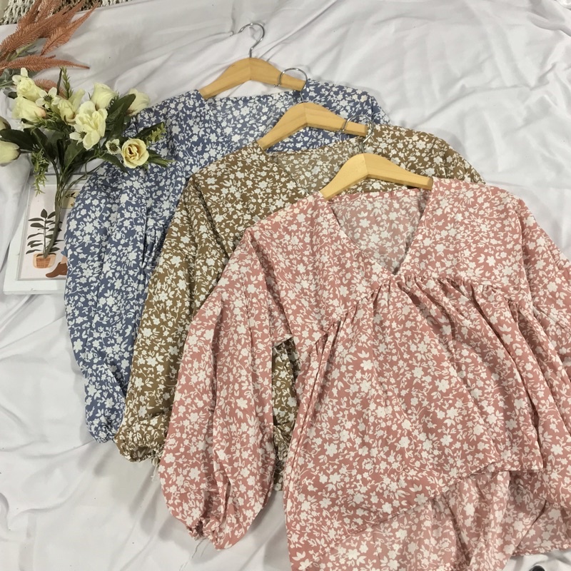 BLOUSE BUNGA / ATASAN WANITA BLOUSE VINTAGE KOREAN STYLE SESA BLOUSE / KEMEJA motif bunga korean top blouse bunga / Blouse bunga balon XL