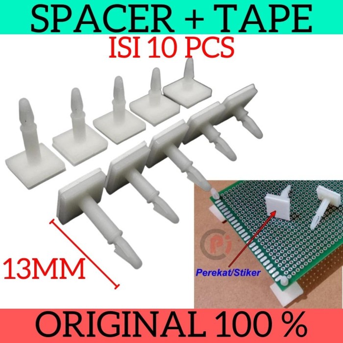 Isi 10 Pcs Spacer Nylon PCB 13mm Stick Standoff Locking Kaki + Perekat