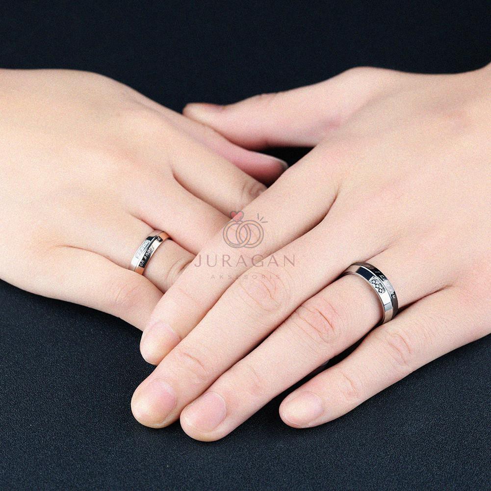 [AILOVIU] Cincin Couple Romantis R73 Titanium Ukir Nama Black Rosegold Unik Pria Wanita Tunangan Paladium Stainless Steel