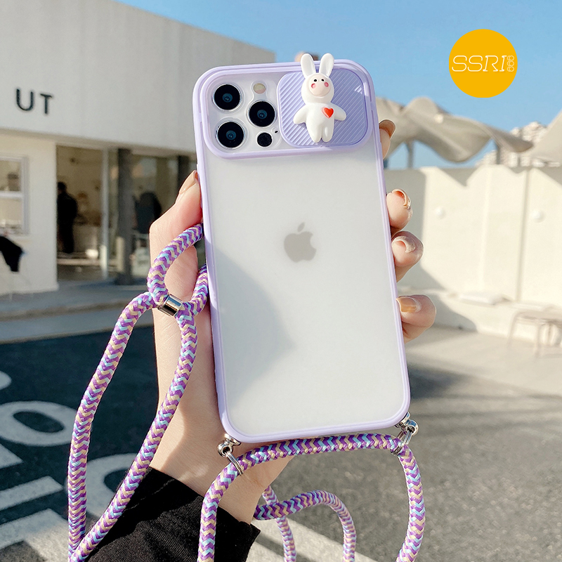 【3D Lens Protection Board】Lanyard Case Tali OPPO RENO4 RENO4F RENO5 A5S A7 A12 A11K A52 A92 A5 A9 A53 A33 A15-Purple