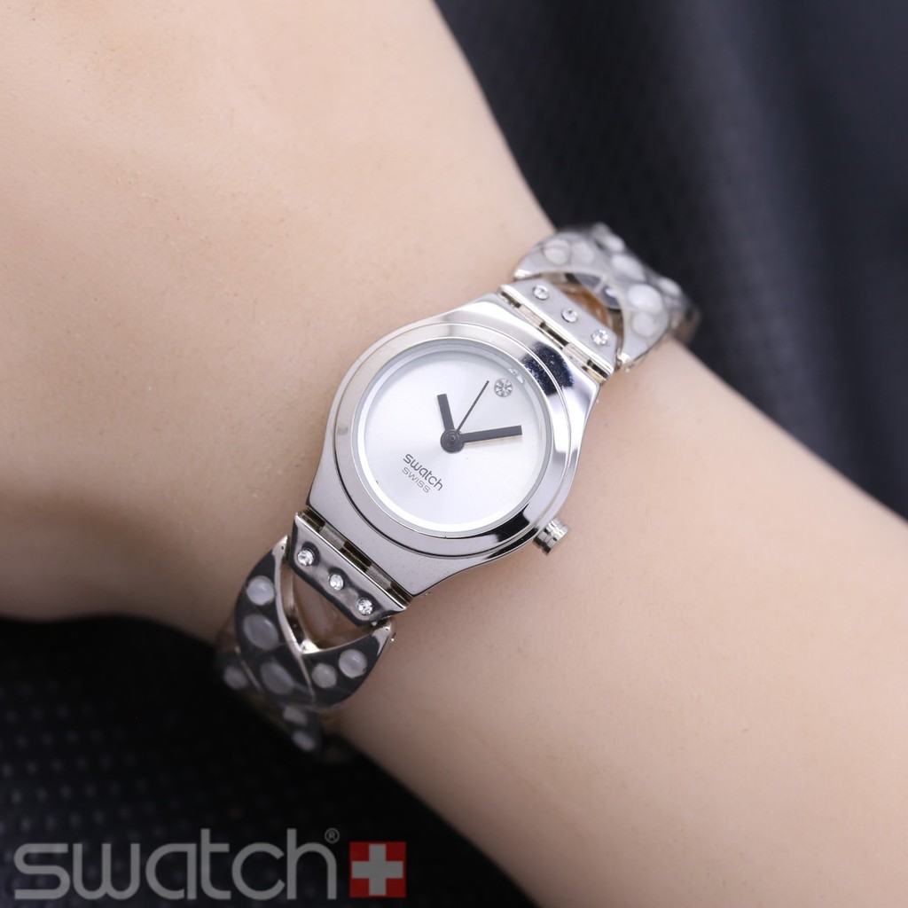 Medea Canas Jam Tangan Wanita / Cewek Sw4tch Rantai Kepang Silver
