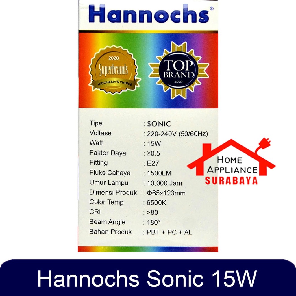 Lampu Bohlam LED Hannochs Sonic 15W 15 Watt Cahaya Putih 6500K - Cool Daylight