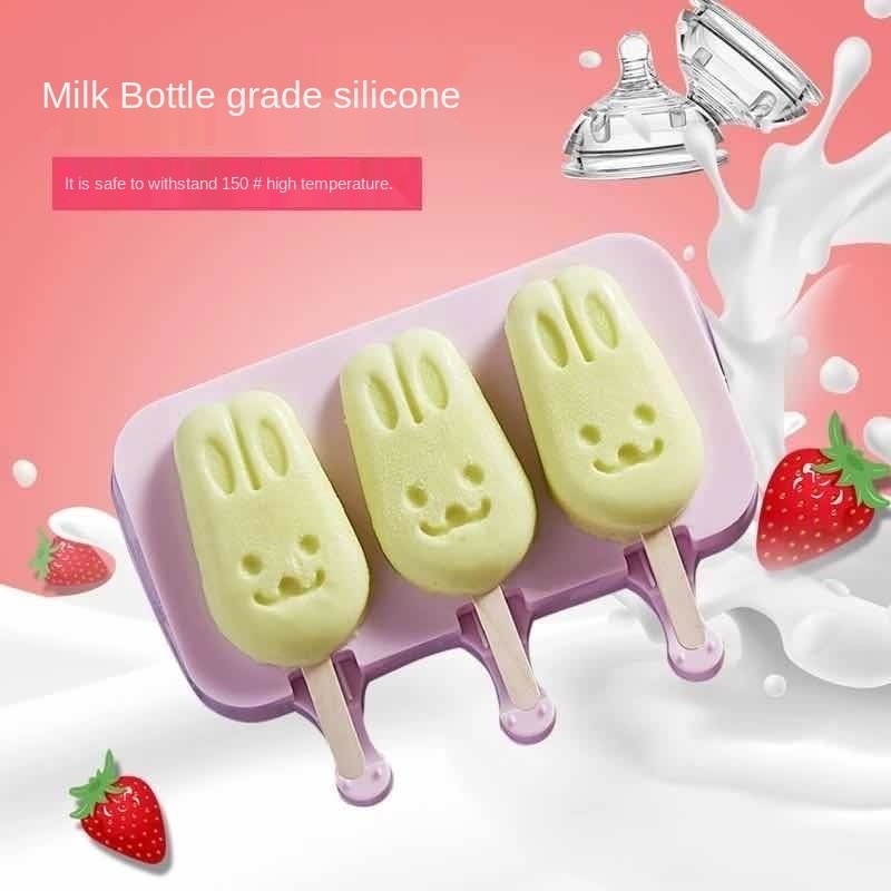 Cetakan Es Krim 3 Hole Silicone Mold Dessert with Popsicle Sticks - M003 - Purple