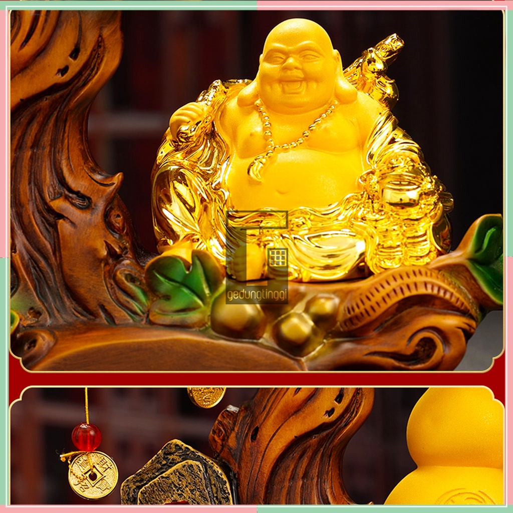 Patung Pajangan Hiasan Hadiah Kado Dewa Maitreya Meja Kantor Aesthetic Benda Gelang Fengshui Fengsui Feng Shui Pohon Tree Tanaman Bambu Rejeki Rezeki Hoki Emas Gold Amulet Keberuntungan Batu Resin Rupang Tasbih Buddha Budha Amitabha Statue Necklace Besar