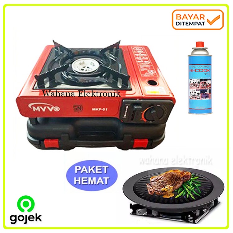 PEKET Barbeque Set Kompor Portable  OMICKO / MYVO / WELHOME + Tas Koper + BBQ Grill plat + Gas FREE BUBBLE WARP