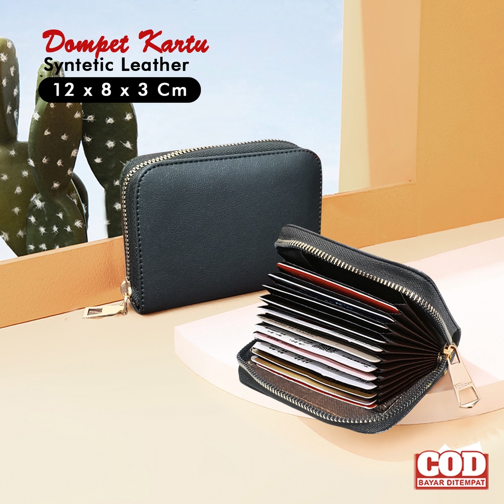 Dompet kartu kulit sintetis wanita polos mini tempat uang lipat dan koin dompet kartu banyak sekat