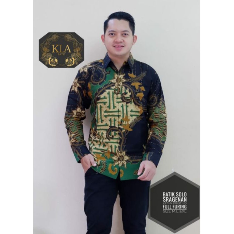 Kemeja Batik Pria Terbaru Batik Lapis Furing Batik Lengan Panjang Pria KEMBANG HIJAU