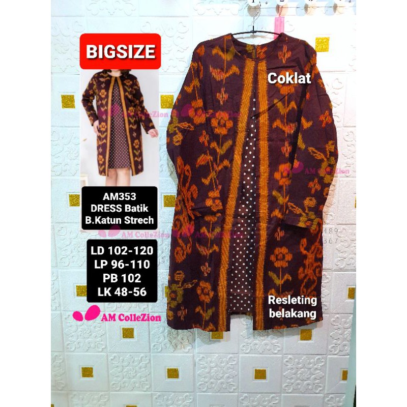 AM353 DRESS BATIK BIGSIZE JUMBO COKLAT