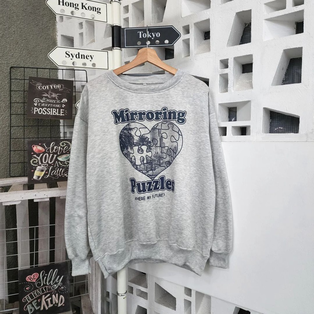 Outwear Wanita Trendy Sweater Mirroring Puzzle Bahan Pleece Korean Style Terbaru