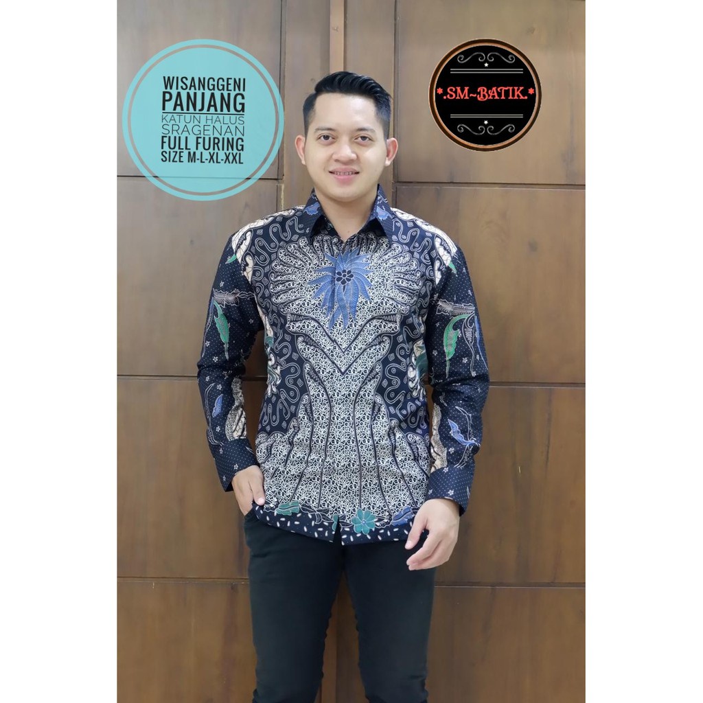 Kemeja Baju Batik Pria Lengan Panjang PREMIUM Modern LAPIS FURING WISANGGENI HITAM Murah SUKET SEGORO