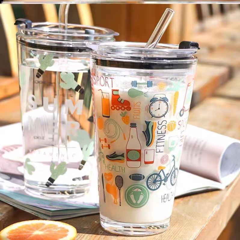 Tumbler Gelas Kaca Aesthetic + Straw Sedotan