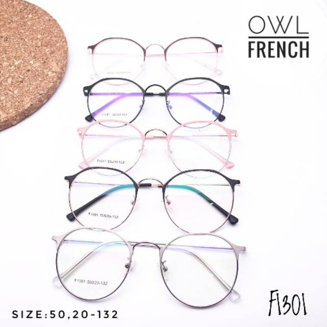 Promo ! | Paket Kacamata Owl French + Lensa antiradiasi, Kacamata Besi Bulat Oval kekinian