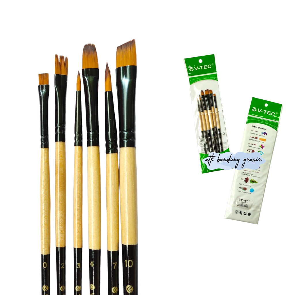 

V-Tec Brush Bahan Nilon A511/6 Set 6 / Vtec Kuas Bahan Nilon Flat & Round / Kuas Lukis – Set6
