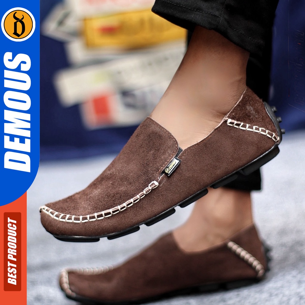 Sepatu Slip On Pria Sepatu Casual Pria Kulit Suede Kerja Kantor Kuliah Kondangan Sepatu Slop Pria Sepatu Hitam Pria DEMOUS SUDE