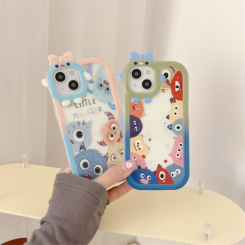 Soft Case Pelindung Lensa Kamera Anti Jatuh Desain Monster Kecil Untuk iPhone 14 13 12 11 Pro Max X Xr Xs Max 7 8 6 6s Plus SE 2020