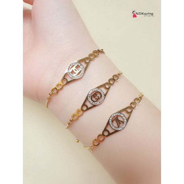 Gelang Serut Titanium Wanita Gold Fashion Perhiasan Simpel N05072203