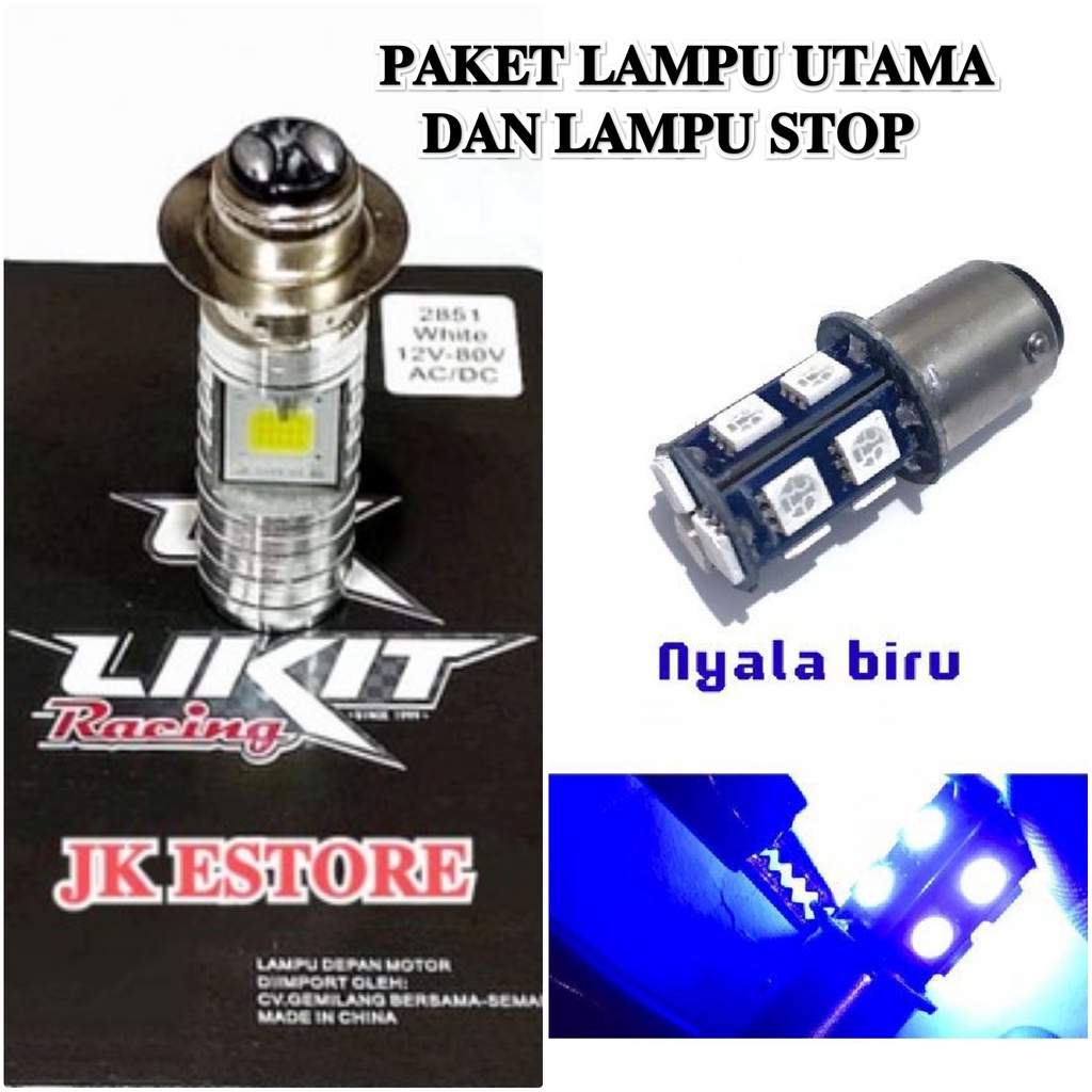 PAKET LAMPU LED UTAMA AC DC H6 2 SISI + LAMPU STOP REM UNIVERSAL