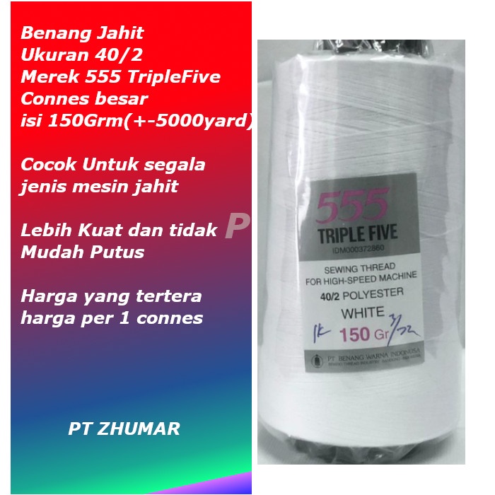 Benang Jahit Polyester ukuran 40/2 Merek 555 Triple Five Connes Besar