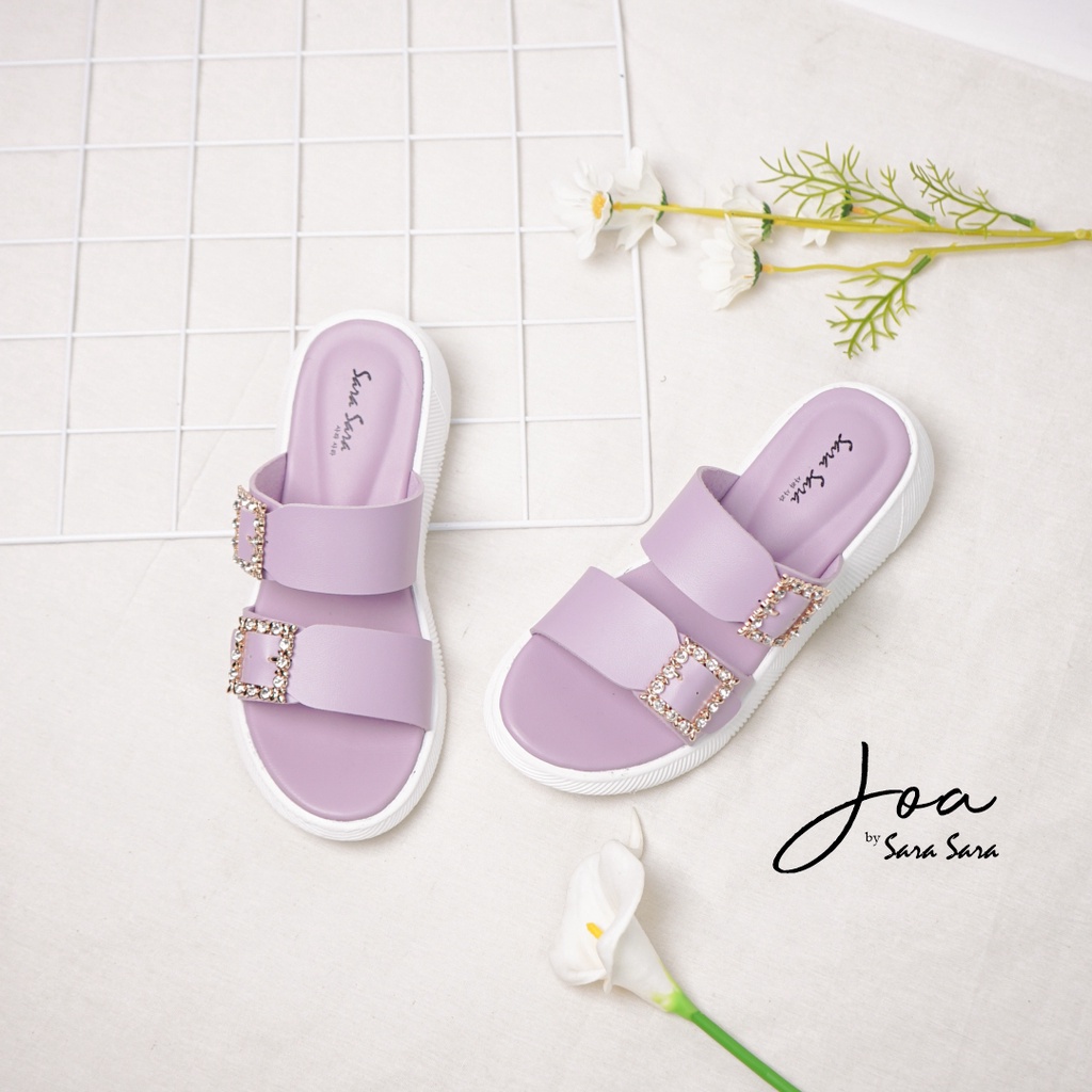 Sara Sara Joa Sendal Slop Wanita Sandal Selop Casual Wanita Ban Dua Gesper Kristal Size 36-40