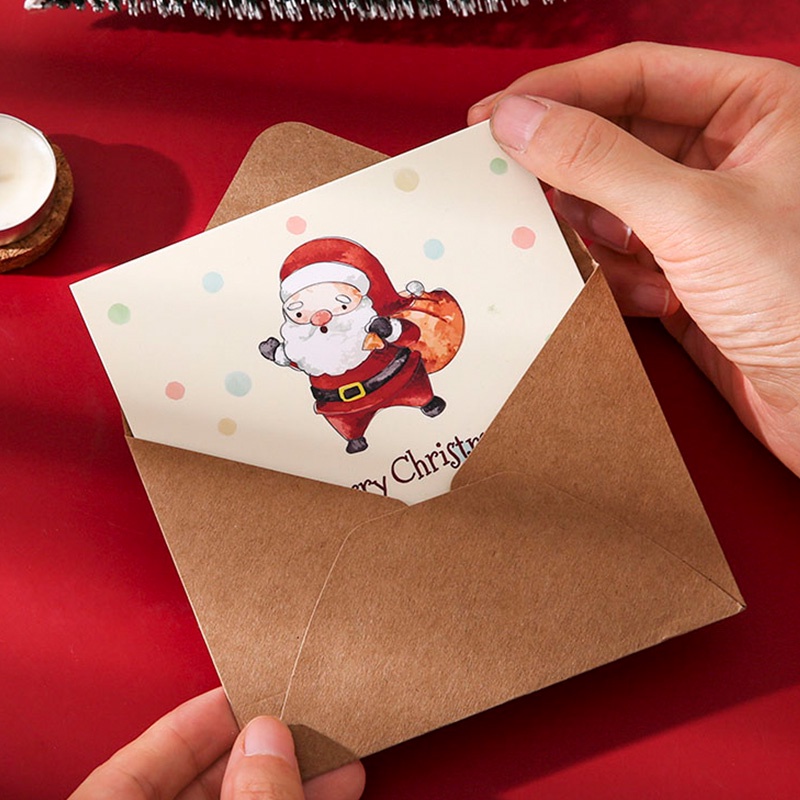 6pcs Kartu Ucapan Desain Kartun Merry Christmas Dengan Amplop Untuk Thanksgiving