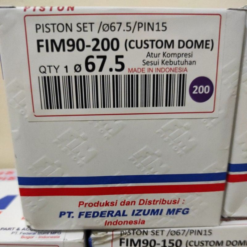 Piston Kit FIM FIM90 Custome Dome Mentahan 65.5 66 66.5 67 67.5 68 Pin 15 GL Megapro Tiger CBR Mio-67.5