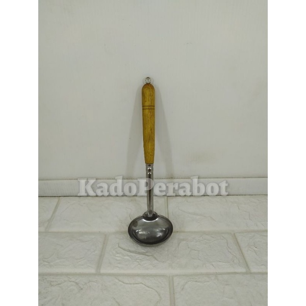 sendok kuah gagang kayu - sendok sayur murah - irus stainless murah