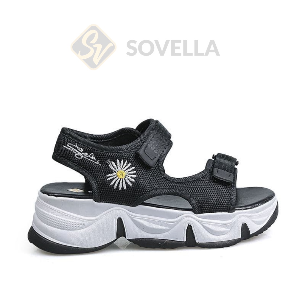 SOVELLA Seojin Sepatu Sandal Tali Sendal Wanita Import-BLACK
