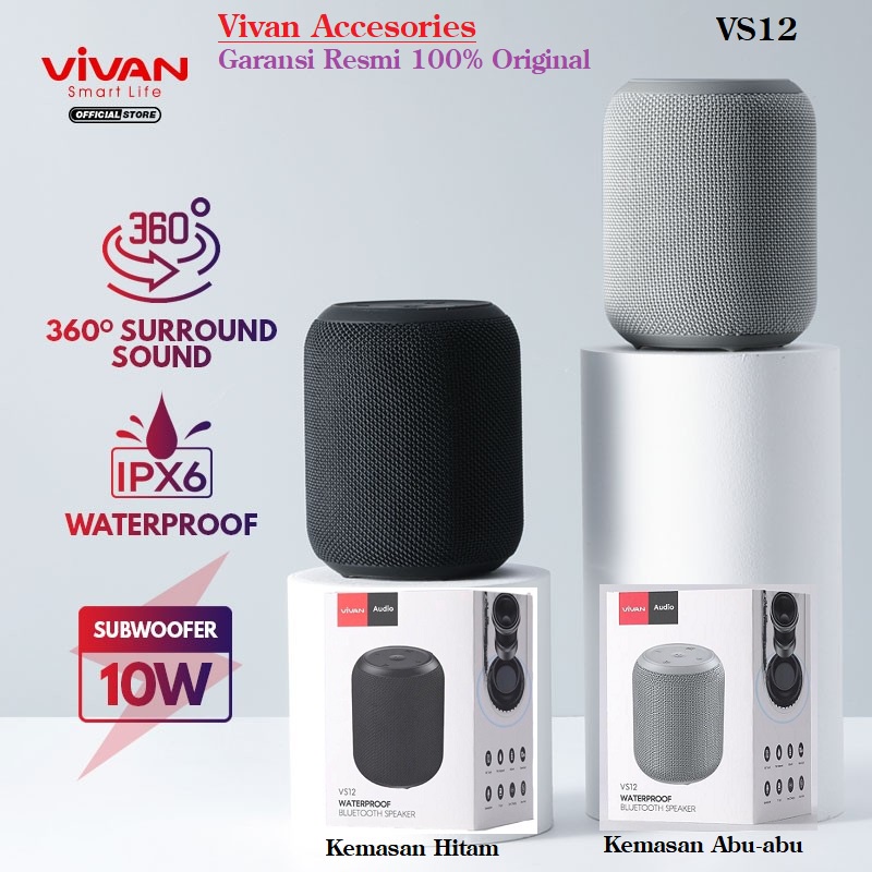 VIVAN VS12 Bluetooth Speaker Surround Sound 360° Waterproof IPX6