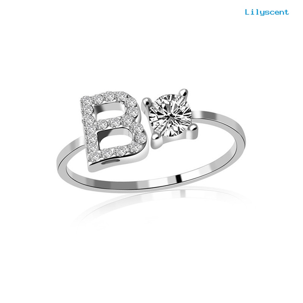 Cincin Model Terbuka Adjustable Desain Alfabet Warna Silver Untuk Wanita