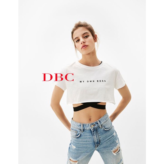 T-shirt Crop Top Lengan Pendek Kaos Wanita Crop Top Korea Print Kaos Crop Wanita Kekinian Baju Crop 