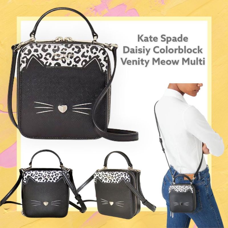Tas KS Original - Kate Spade Daisy Meow Small Top Handle Crossgrain Leather Colorblock Vanity Crossb