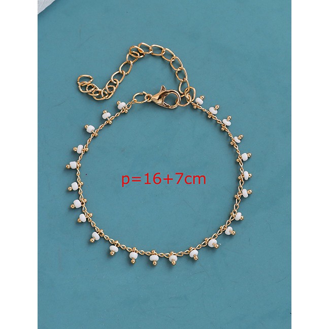 LRC Gelang Fashion Gold Color Alloy Resin Beads Leaves And Flowers Bracelet Set K87023