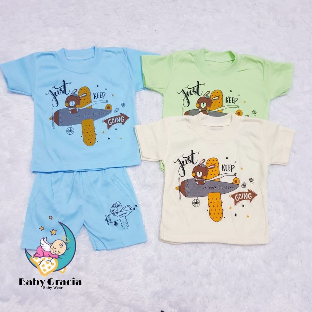 setelan anak motif sablon lucu jet