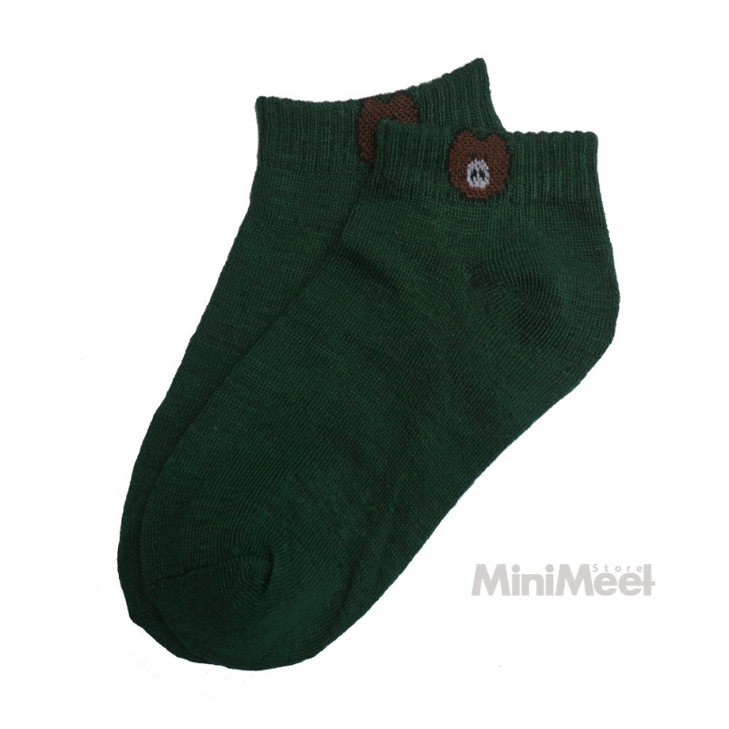 Kaos Kaki Bear Brown dan Daisy Pendek Mata Kaki Wanita Lucu Unik-Bear-Hijau