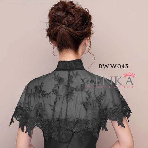 [BISA COD] AKSESORIS WEDDING OUTWEAR BOLERO PESTA RENDA LACE HITAM BWW043