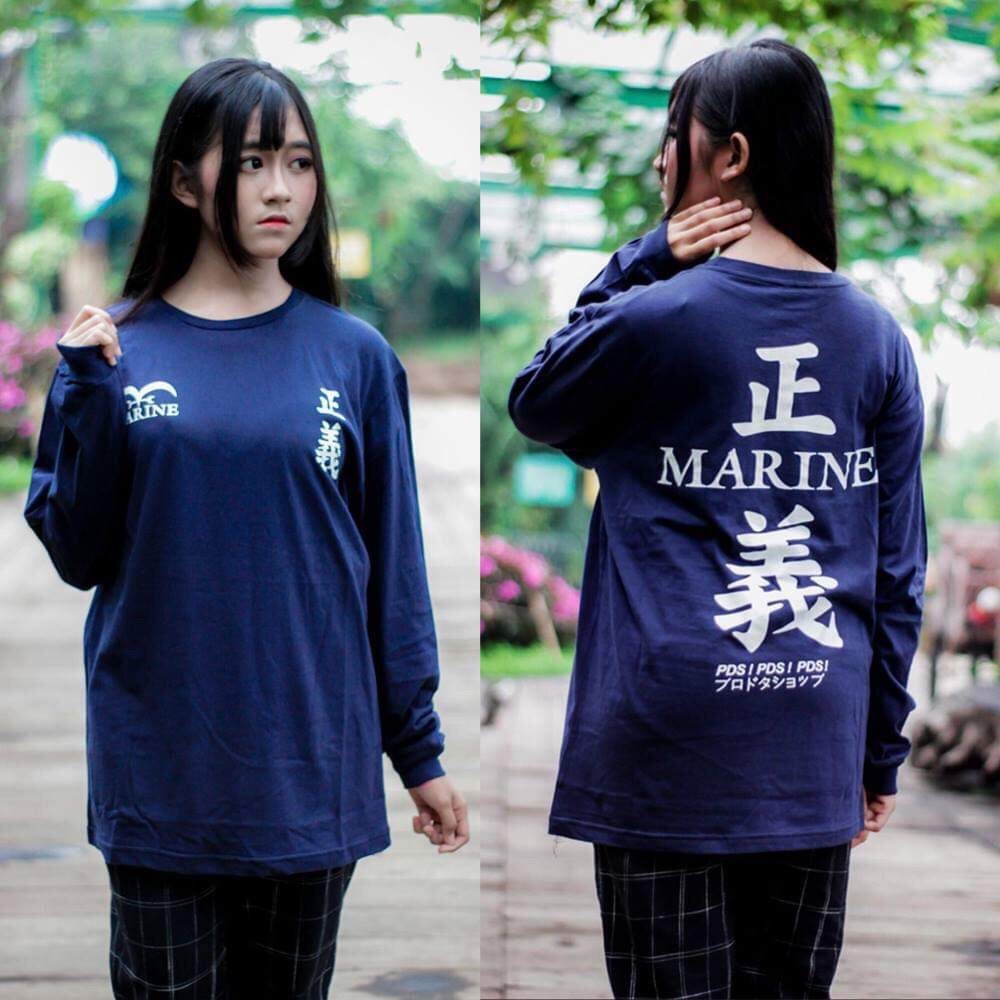 Longsleeve Marine Onepiece Kanji Mugiwara Navy