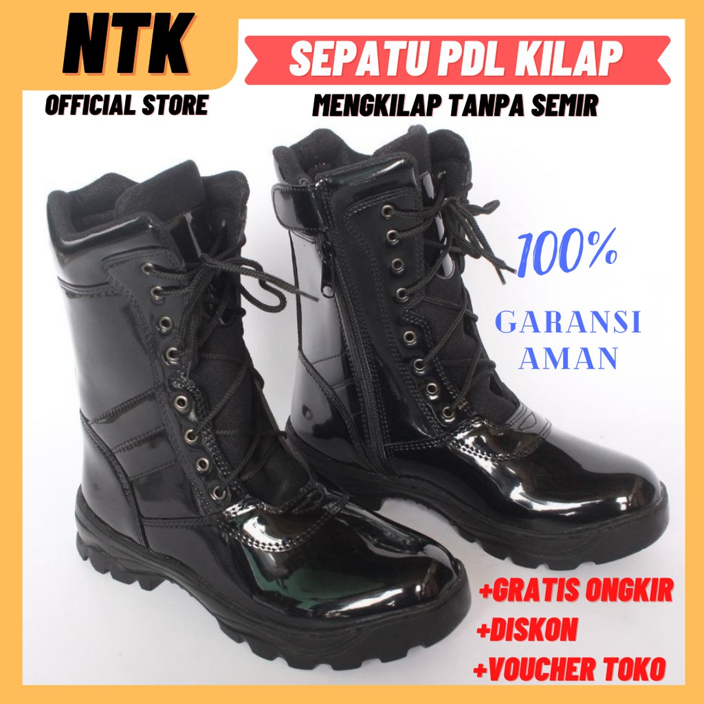 Sepatu PDL Hitam Mengkilap Dinas Tni Polri Satpam Security Banser Anti Semir - Boot LB02