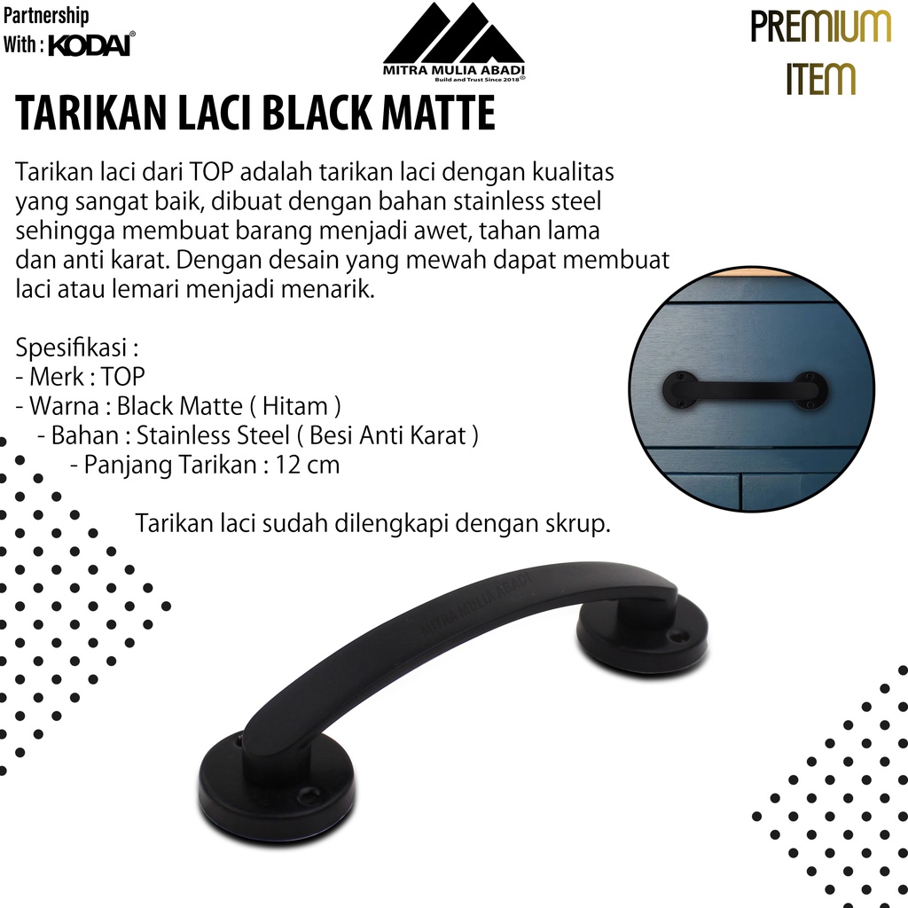 Tarikan Laci 5 Inch Black Matte | Drawer Pull | Merk TOP | T 098