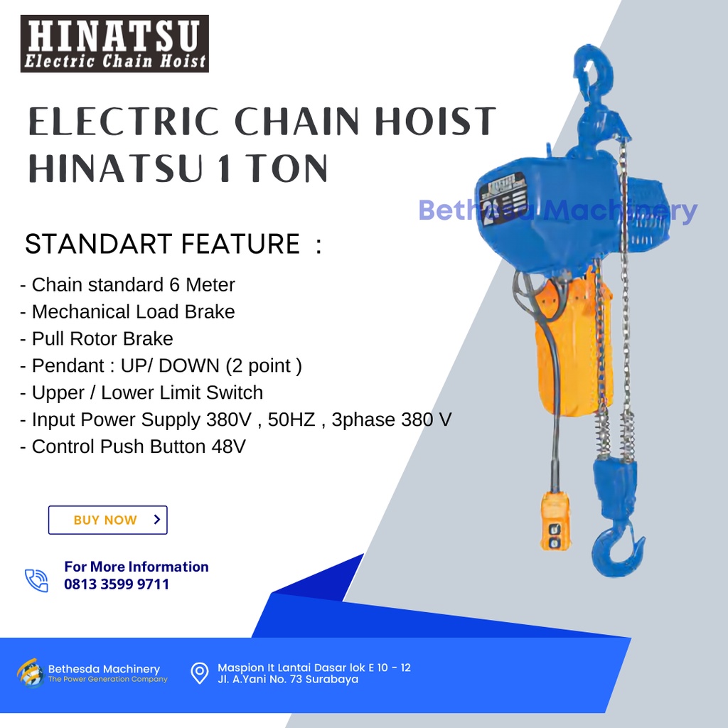 Hinatsu Electric Chain Hoist 1 Ton Katrol Elektrik 1 Ton