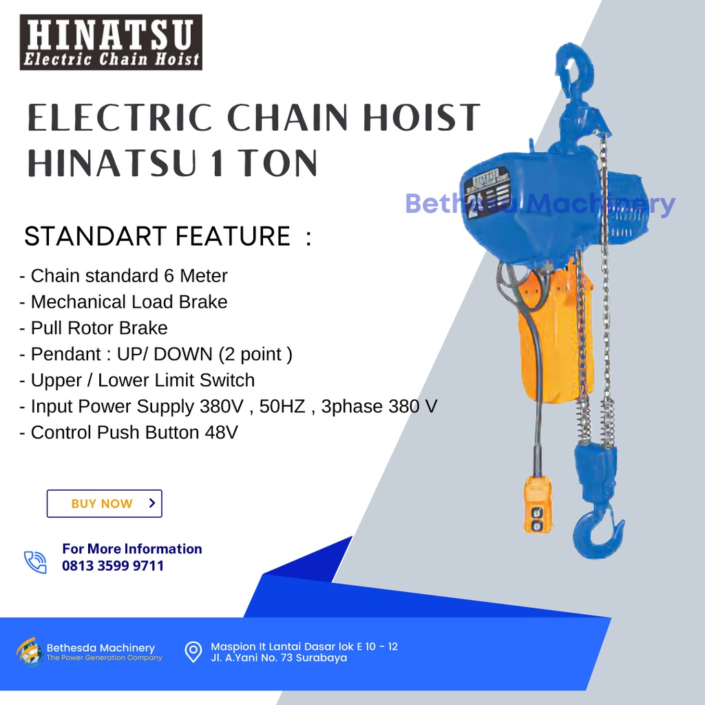 Hoist 1 Ton Hinatsu Lifting 6 Meter / Crane Hoist 1 Ton Hinatsu