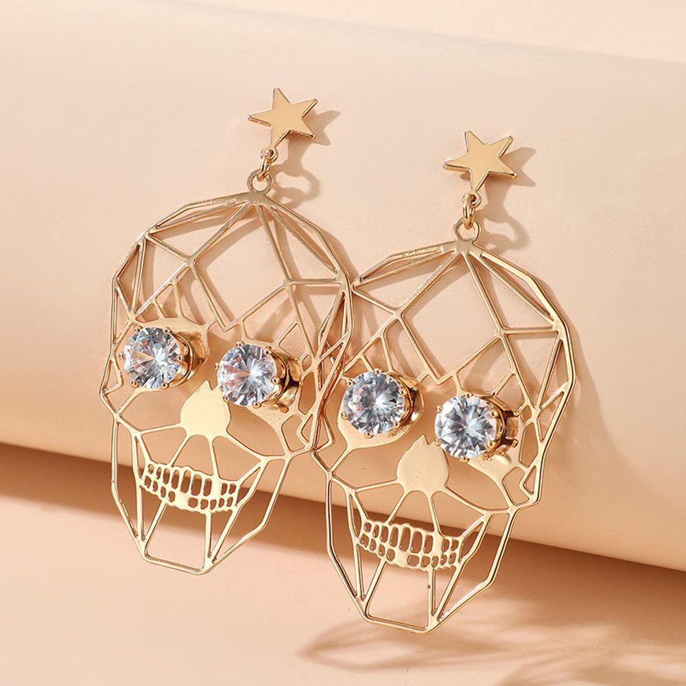 NEEDWAY Women Stud Earrings Untuk Perempuan Eleagnt Berongga Bintang Tengkorak Zirkon Anting Drop