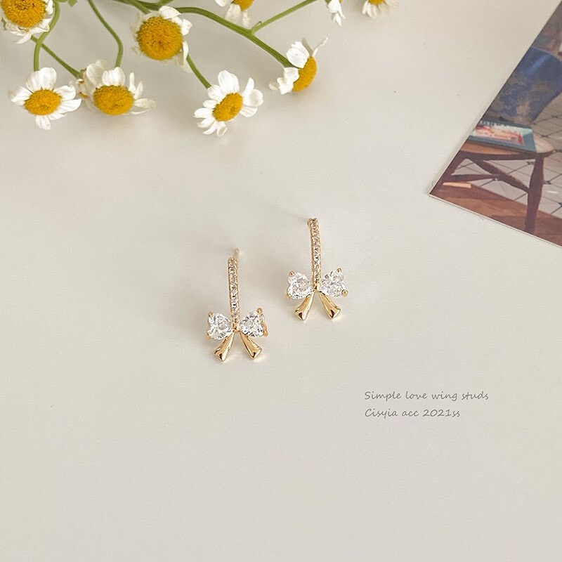 Set Anting Tusuk Desain Pita Hias Zircon Untuk Wanita