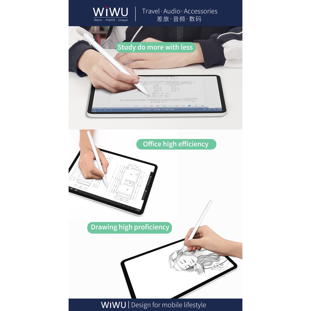 WIWU PENCIL PRO - Palm Rejection Stylus Pen for Tablet - Stylus Pen untuk tablet tipe dan keluaran tertentu