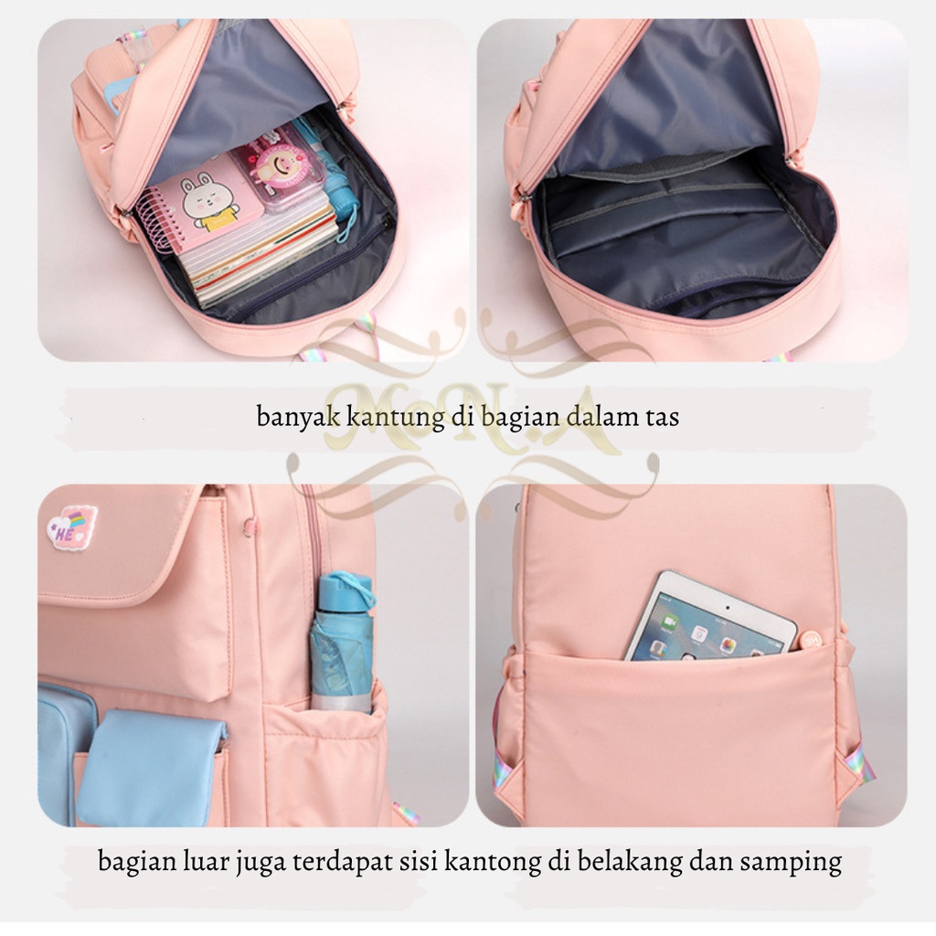 [MONA] ((FREE GANTUNGAN))TAS SEKOLAH RANSEL ANAK SD/SMP/SMA CEWEK WARNA SOFT PASTEL CANTIK LUCU WATERPROOF (TAHAN AIR) M0180 - KUALITAS  IMPORT PREMIUM