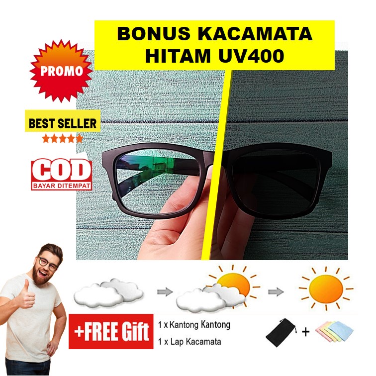 ORIGINAL Kacamata Minus Wanita Pria Fotochromic Kotak Hitam Full Matte Gagang TR90 Adidora R3503