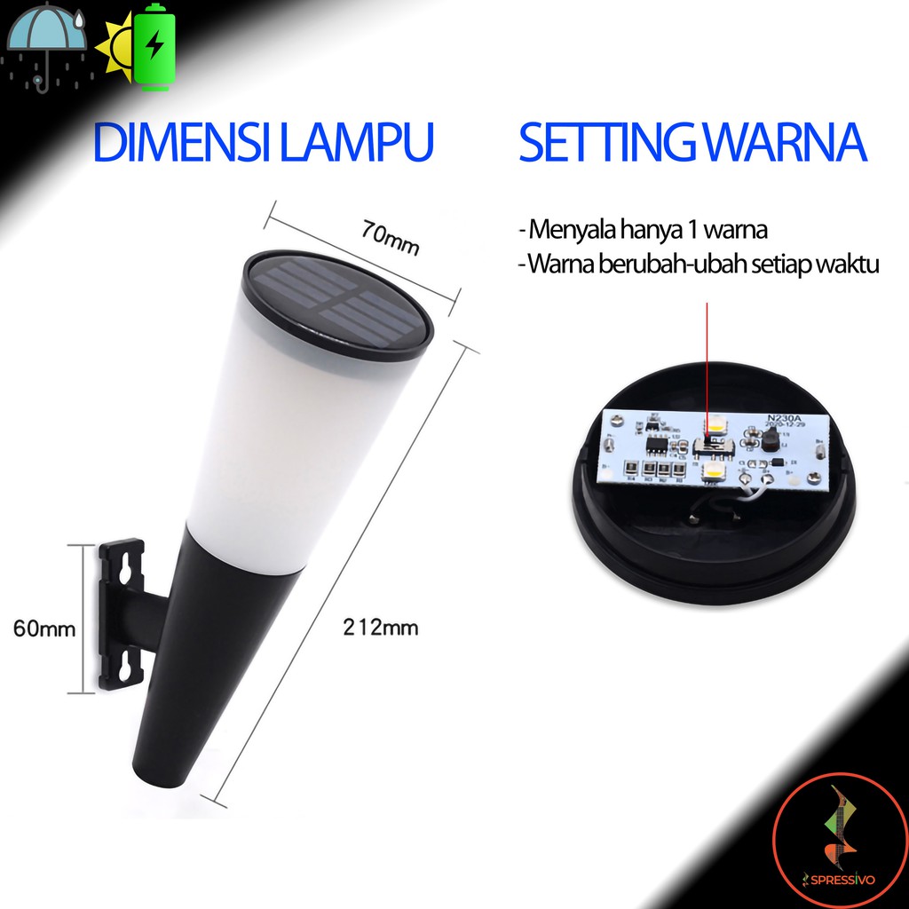 Lampu Dinding Taman LED Tenaga Surya RGB 7 Warna Tahan Hujan