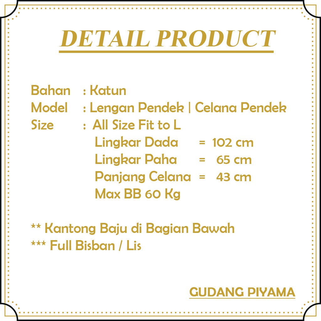 Setelan Piyama Dewasa Celana Pendek Lengan Pendek Hotpant All Size