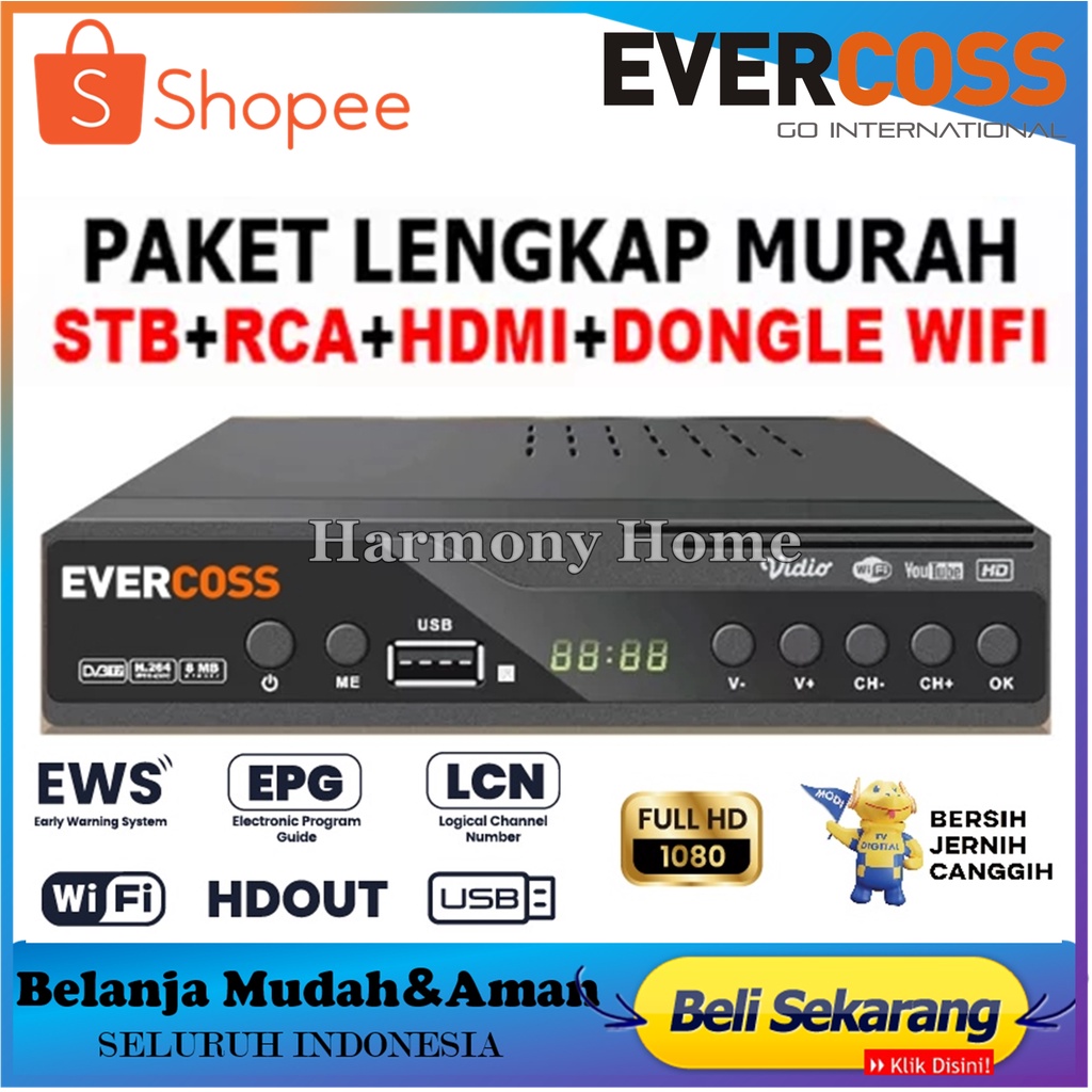 STB TV DIGITAL Set Topbox Tv Digital EVERCROS DVB T2 EWS Home Star HD set topbox tv analog ke digita